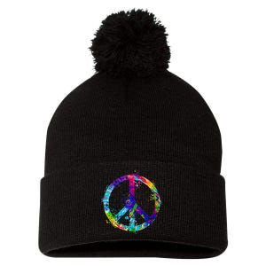 Peace Sign Paint Splatter Pom Pom 12in Knit Beanie