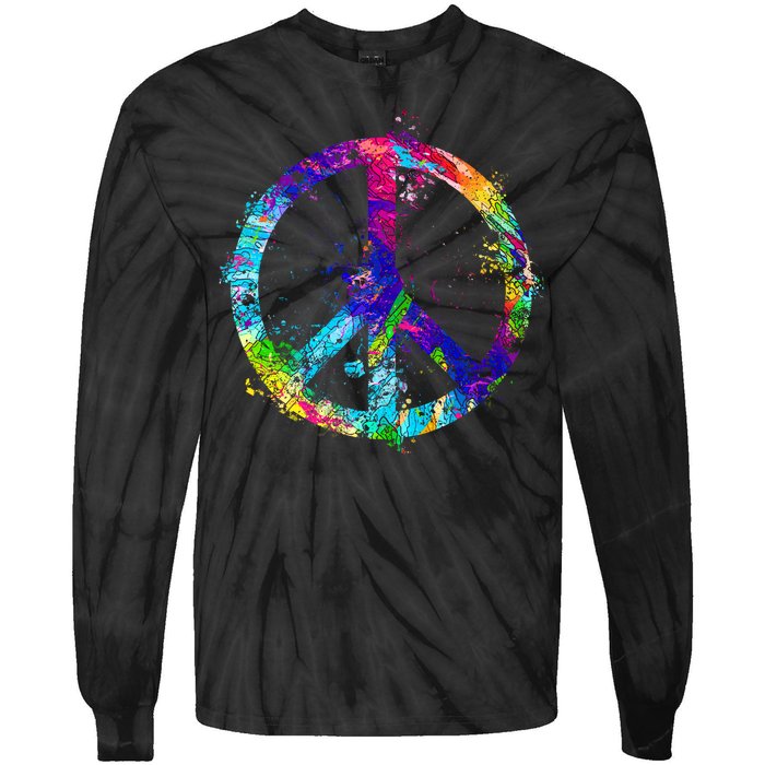 Peace Sign Paint Splatter Tie-Dye Long Sleeve Shirt