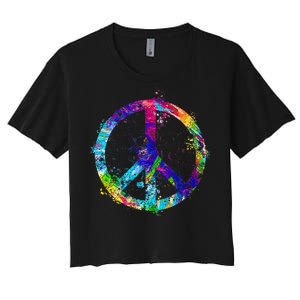 Peace Sign Paint Splatter Women's Crop Top Tee