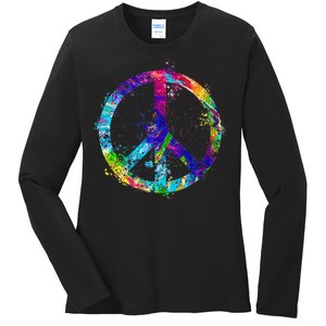 Peace Sign Paint Splatter Ladies Long Sleeve Shirt