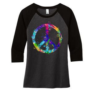 Peace Sign Paint Splatter Women's Tri-Blend 3/4-Sleeve Raglan Shirt