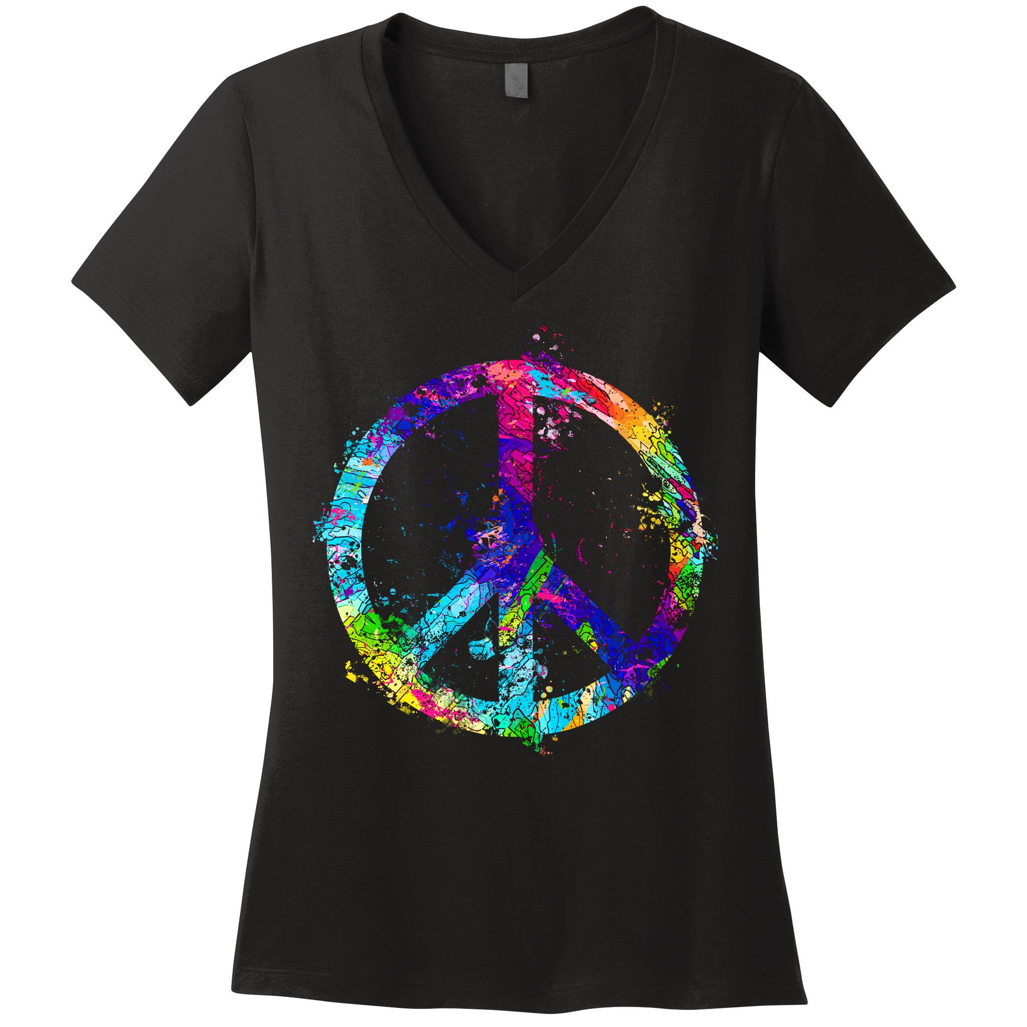 Peace Sign Paint Splatter Women's V-Neck T-Shirt