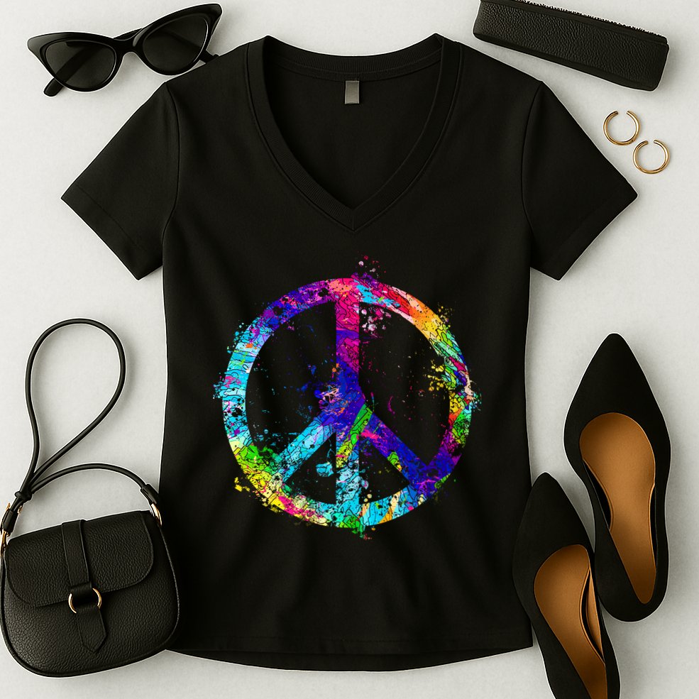 Peace Sign Paint Splatter Women's V-Neck T-Shirt