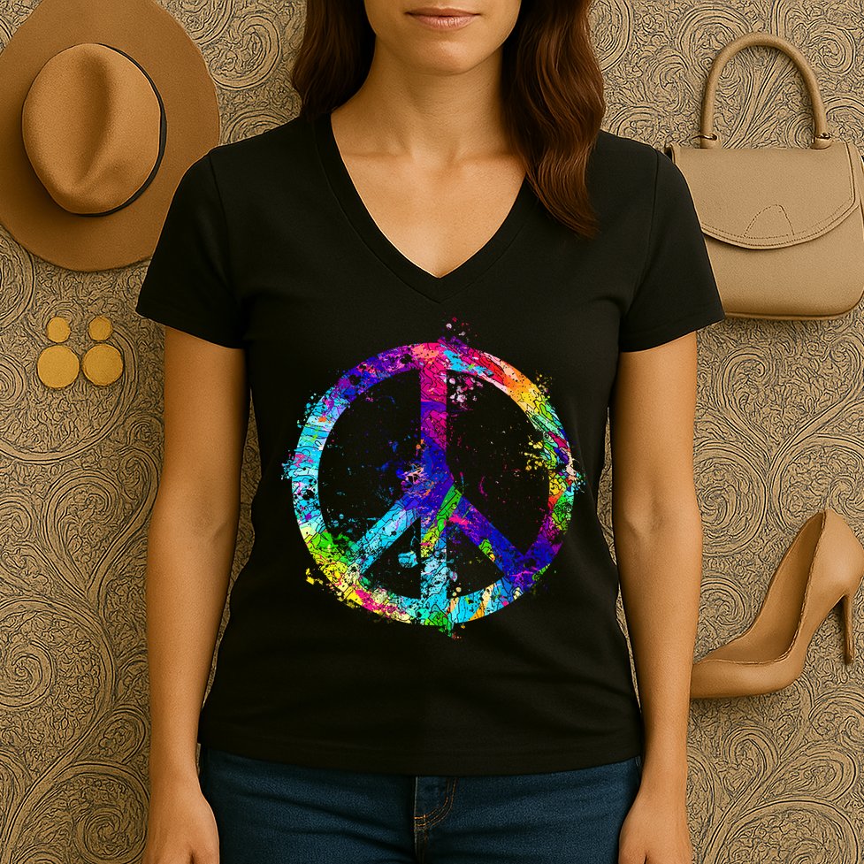 Peace Sign Paint Splatter Women's V-Neck T-Shirt