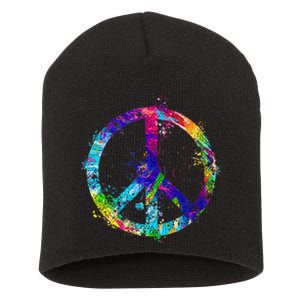 Peace Sign Paint Splatter Short Acrylic Beanie