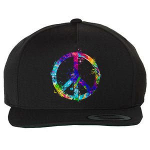 Peace Sign Paint Splatter Wool Snapback Cap