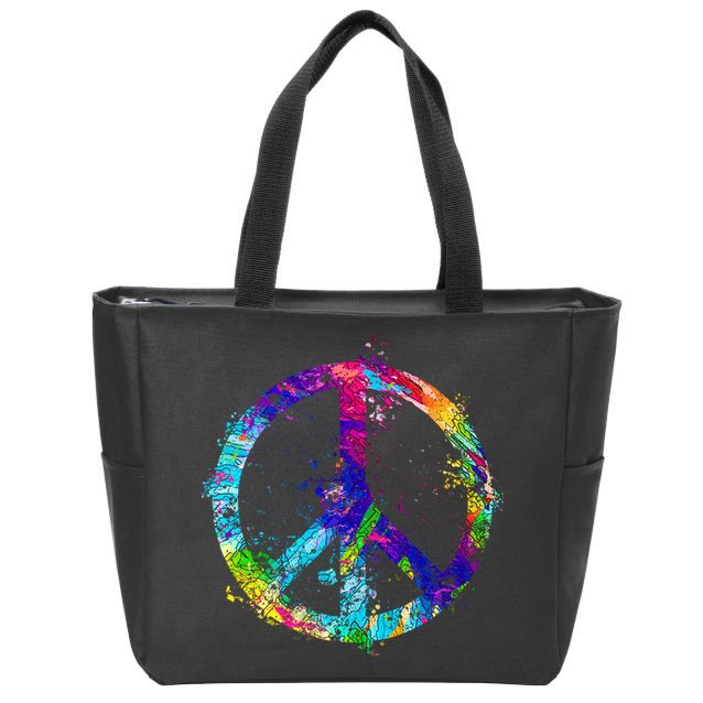Peace Sign Paint Splatter Zip Tote Bag