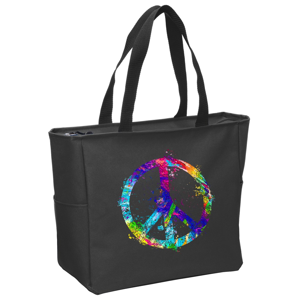 Peace Sign Paint Splatter Zip Tote Bag