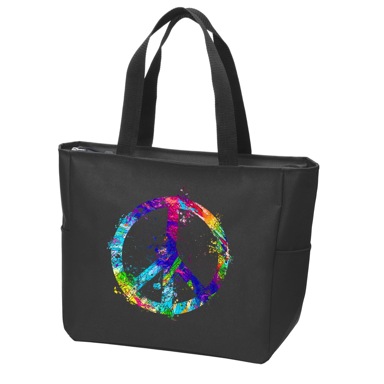 Peace Sign Paint Splatter Zip Tote Bag