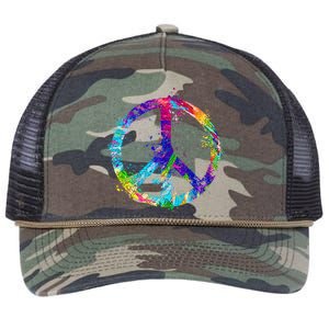 Peace Sign Paint Splatter Retro Rope Trucker Hat Cap