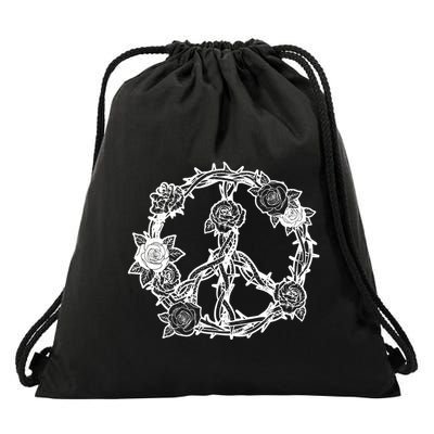 Peace Symbol Roses And Thorns Drawstring Bag
