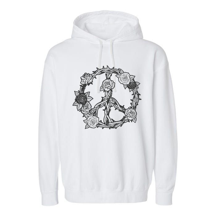 Peace Symbol Roses And Thorns Garment-Dyed Fleece Hoodie