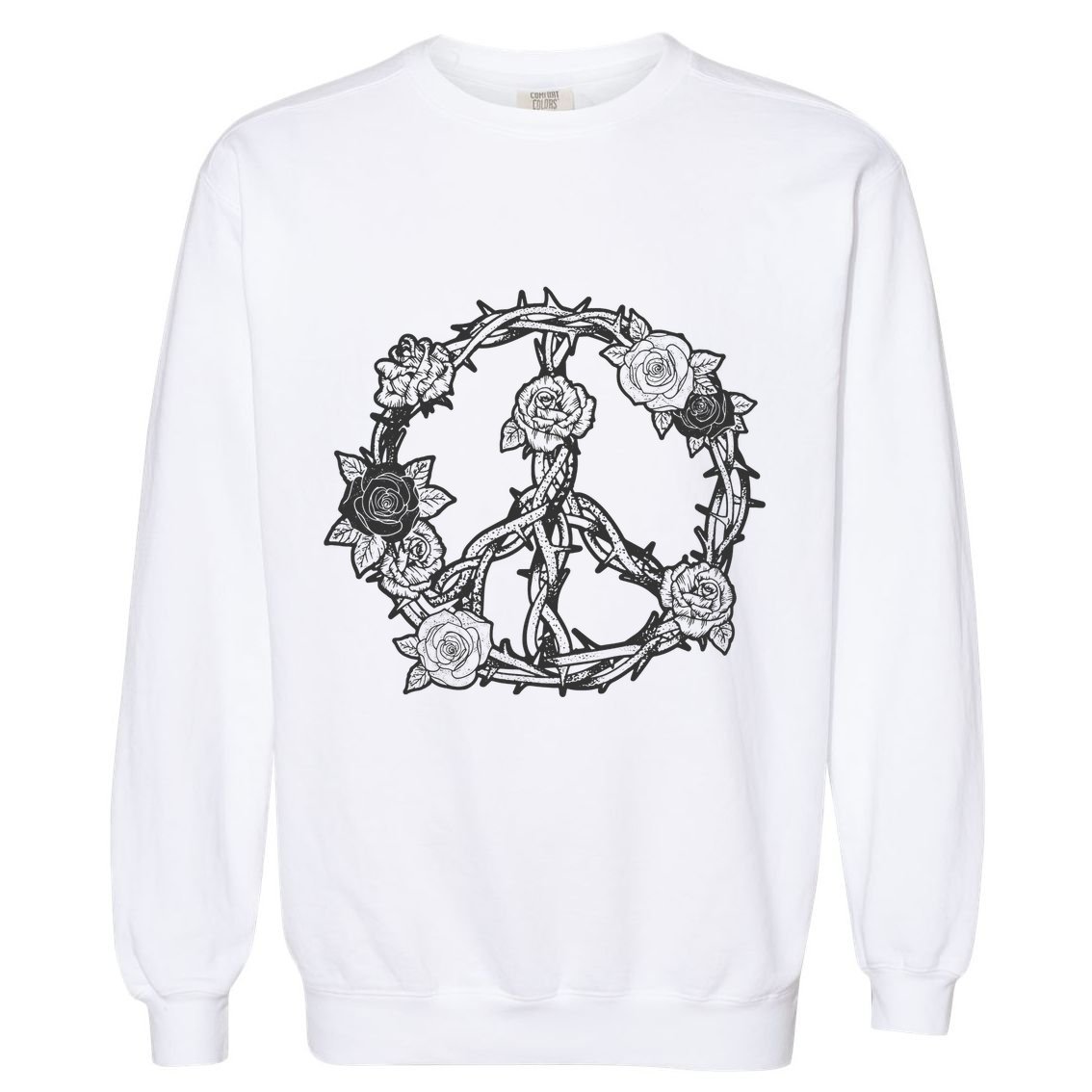 Peace Symbol Roses And Thorns Garment-Dyed Sweatshirt
