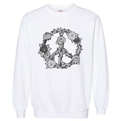 Peace Symbol Roses And Thorns Garment-Dyed Sweatshirt