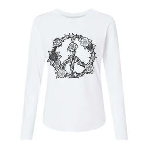 Peace Symbol Roses And Thorns Womens Cotton Relaxed Long Sleeve T-Shirt