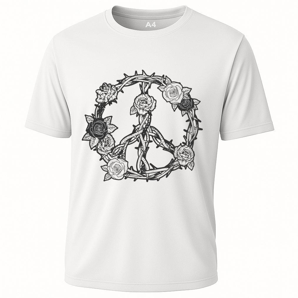 Peace Symbol Roses And Thorns Cooling Performance Crew T-Shirt