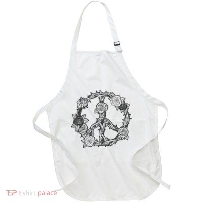 Peace Symbol Roses And Thorns Full-Length Apron With Pockets