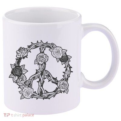 Peace Symbol Roses And Thorns 11oz C Handle Ceramic Mug