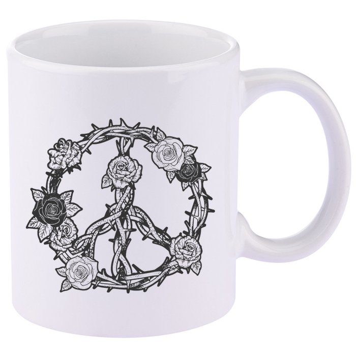 Peace Symbol Roses And Thorns 11oz C Handle Ceramic Mug