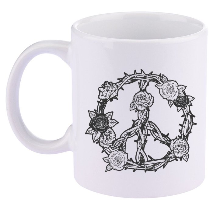 Peace Symbol Roses And Thorns 11oz C Handle Ceramic Mug