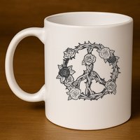 Peace Symbol Roses And Thorns 11oz C Handle Ceramic Mug