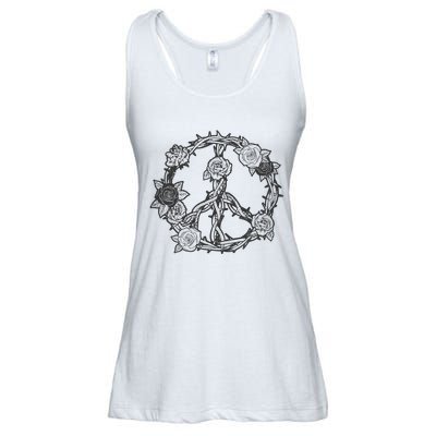 Peace Symbol Roses And Thorns Ladies Essential Flowy Tank