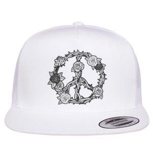 Peace Symbol Roses And Thorns Flat Bill Trucker Hat