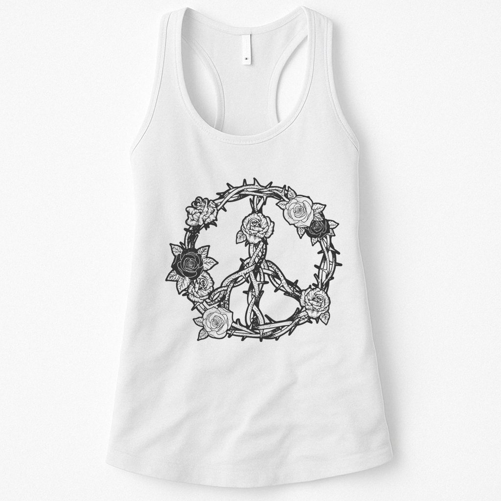 Peace Symbol Roses And Thorns Womens Tank Top