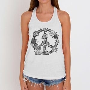 Peace Symbol Roses And Thorns Women's Knotted Racerback Tank