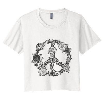 Peace Symbol Roses And Thorns Crop Top