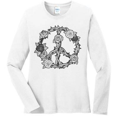 Peace Symbol Roses And Thorns Ladies Long Sleeve Shirt