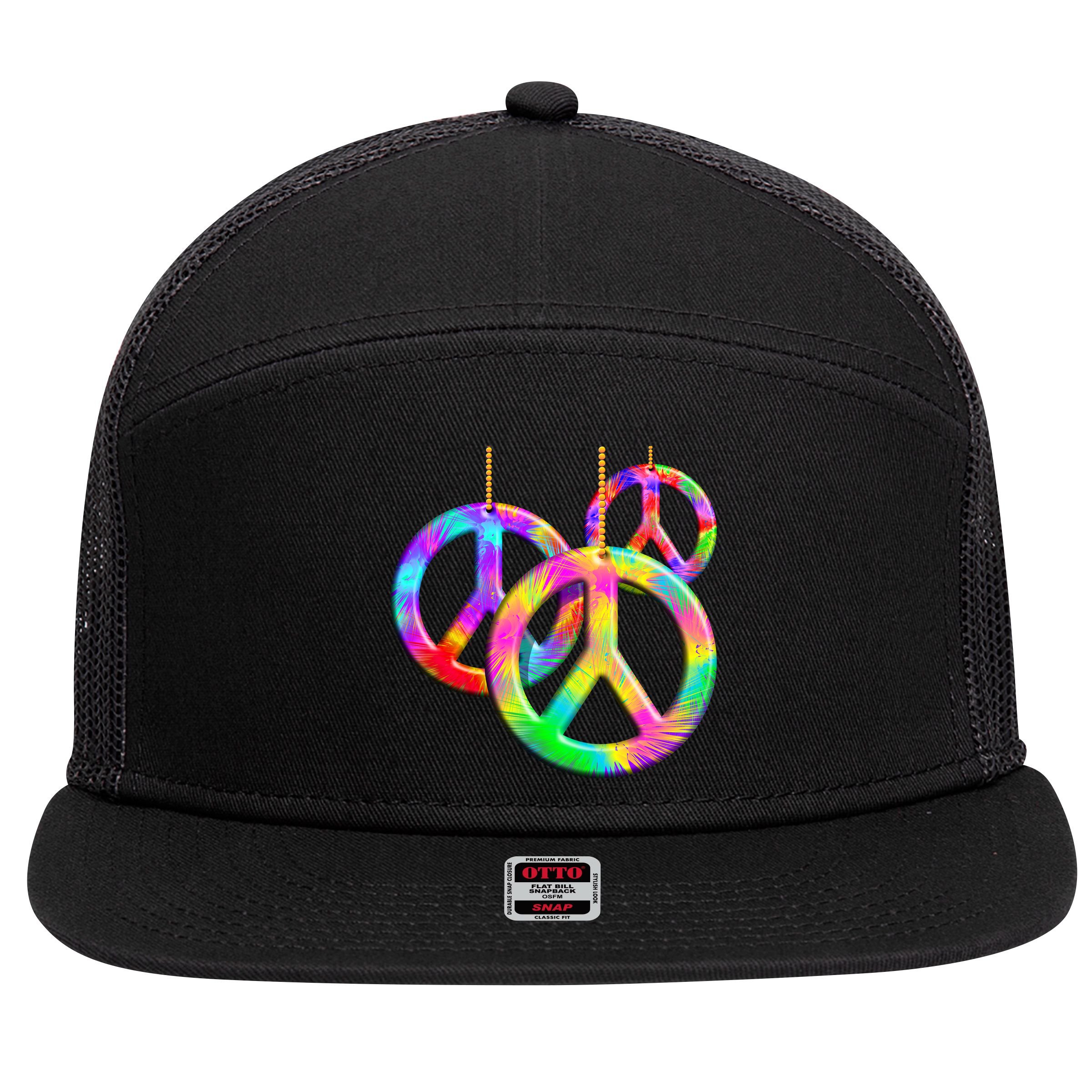Peace Symbols Psychedelic Necklace 7 Panel Mesh Trucker Snapback Hat