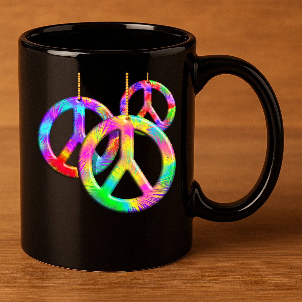 Peace Symbols Psychedelic Necklace 11oz C Handle Ceramic Mug