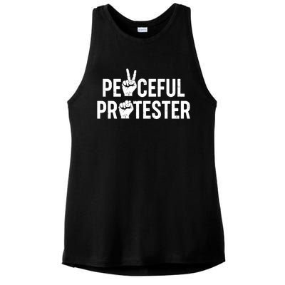 Peaceful Protester Peace Sign Protest Fist Ladies PosiCharge Tri-Blend Wicking Tank