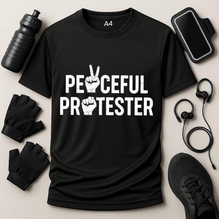 Peaceful Protester Peace Sign Protest Fist Cooling Performance Crew T-Shirt