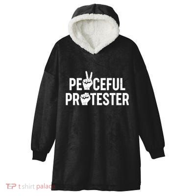 Peaceful Protester Peace Sign Protest Fist Hooded Wearable Blanket