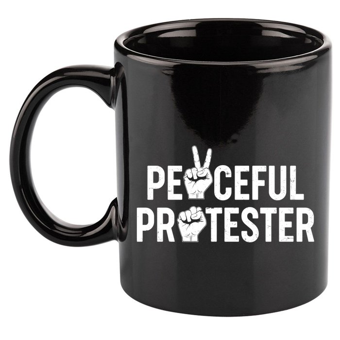 Peaceful Protester Peace Sign Protest Fist 11oz C Handle Ceramic Mug