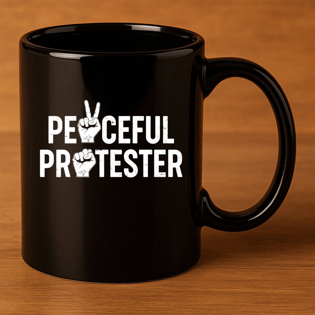Peaceful Protester Peace Sign Protest Fist 11oz C Handle Ceramic Mug