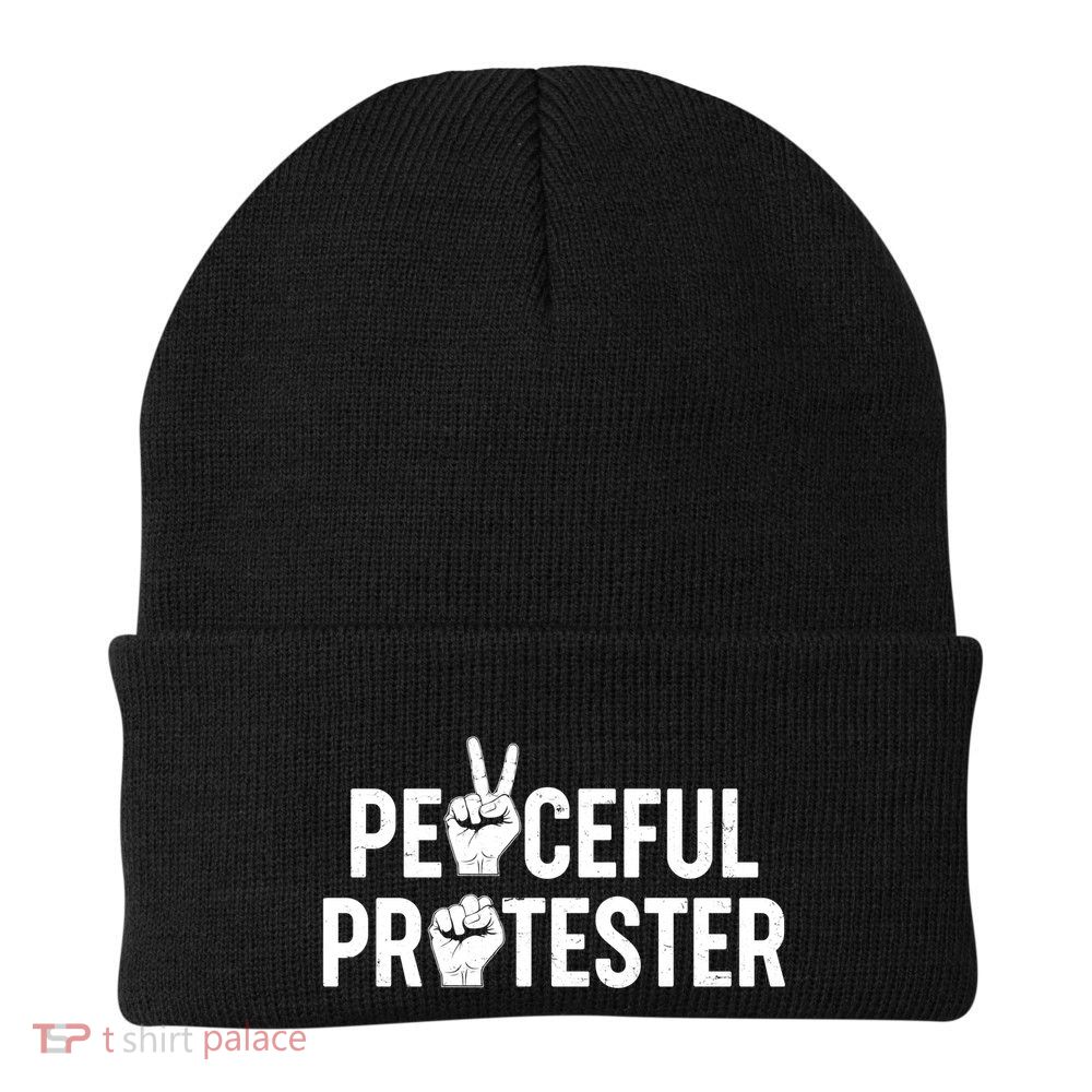 Peaceful Protester Peace Sign Protest Fist Knit Cap Winter Beanie