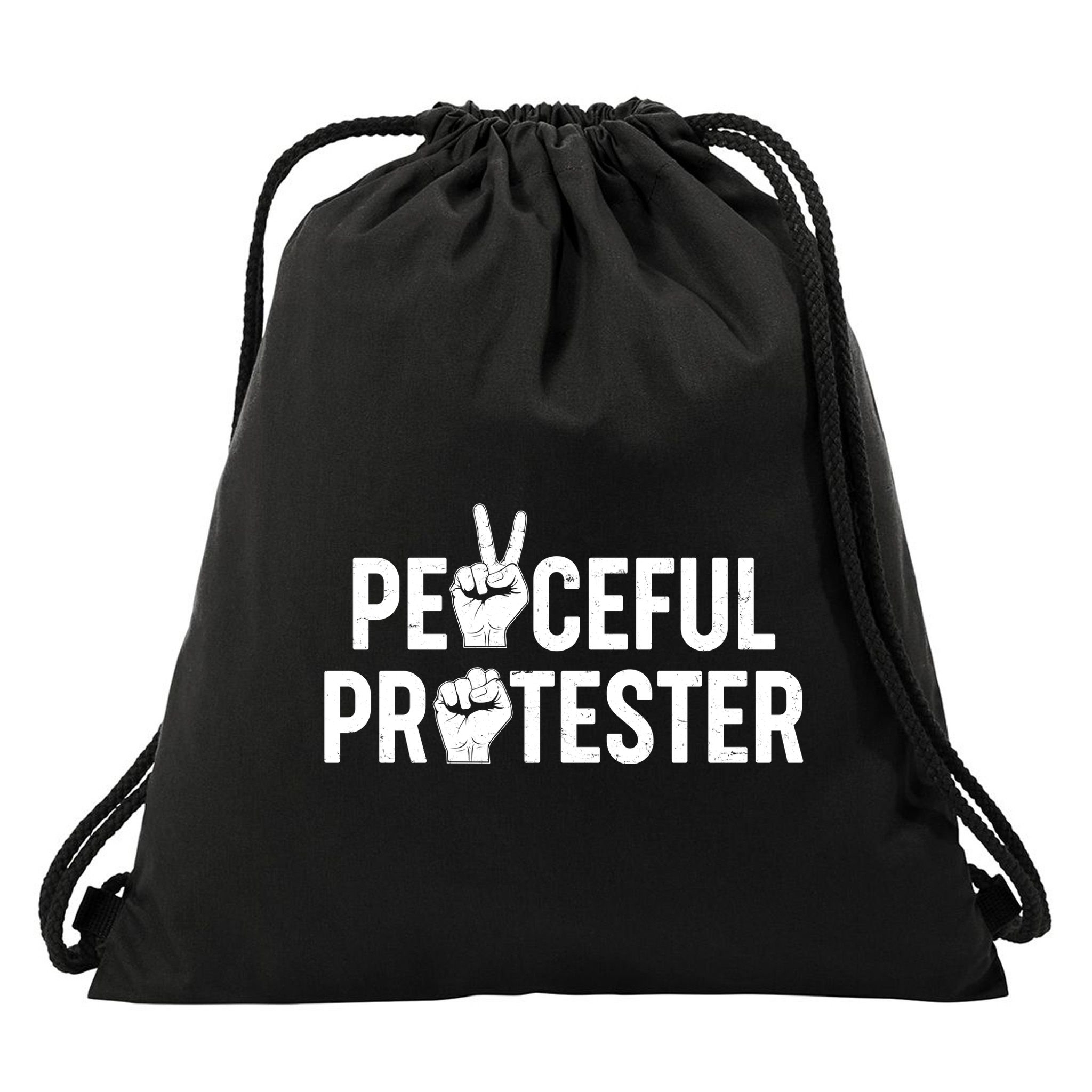 Peaceful Protester Peace Sign Protest Fist Drawstring Bag