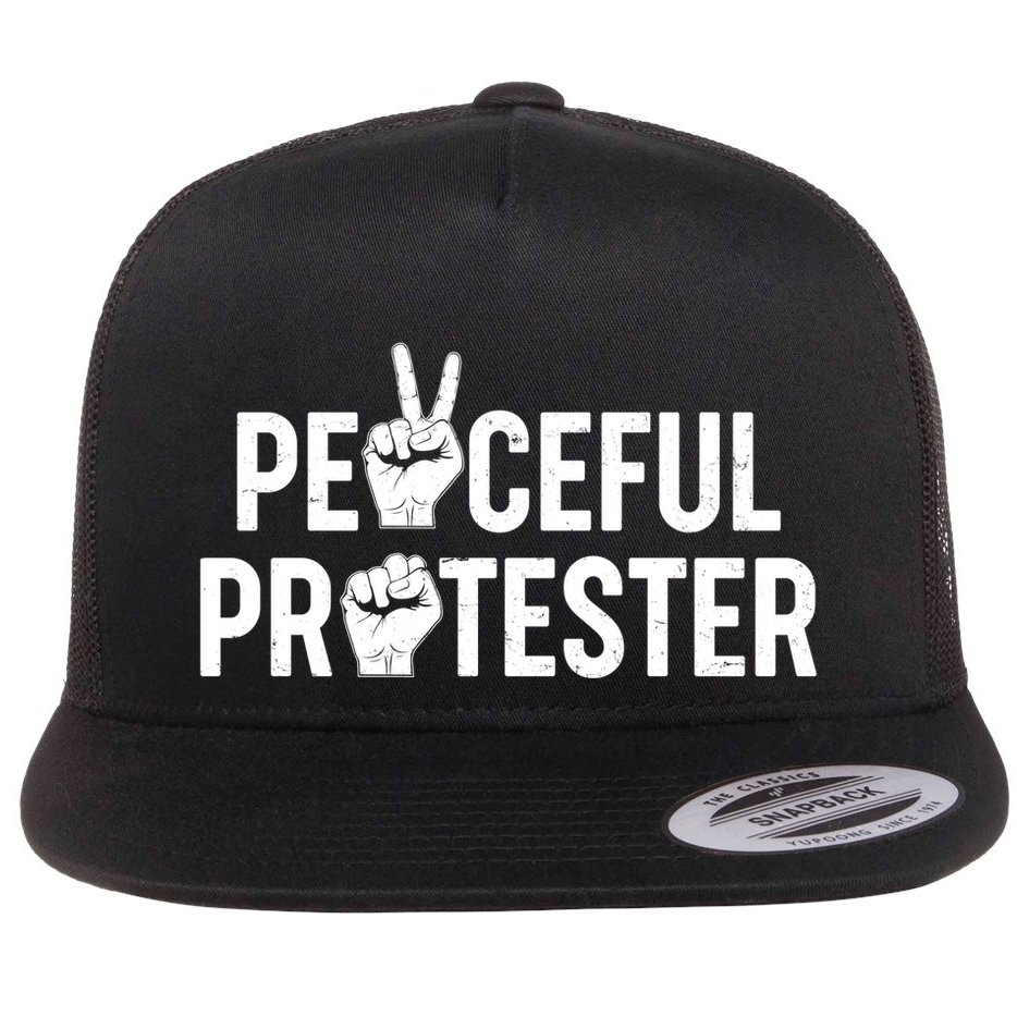 Peaceful Protester Peace Sign Protest Fist Flat Bill Trucker Hat