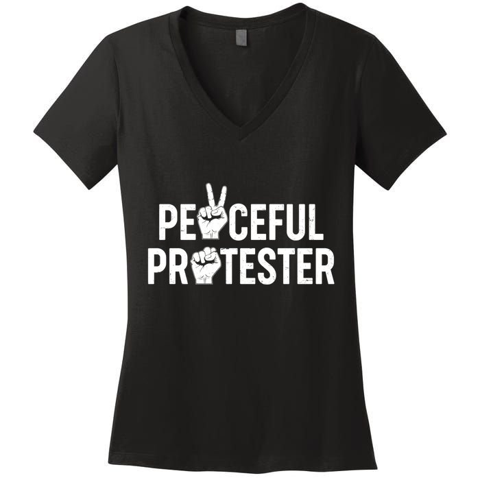 Peaceful Protester Peace Sign Protest Fist Women's V-Neck T-Shirt