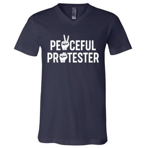 Peaceful Protester Peace Sign Protest Fist V-Neck T-Shirt