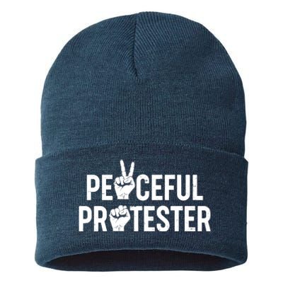 Peaceful Protester Peace Sign Protest Fist Sustainable Knit Beanie