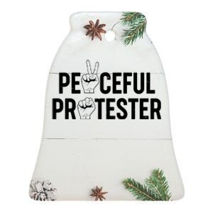 Peaceful Protester Peace Sign Protest Fist Ceramic Bell Ornament