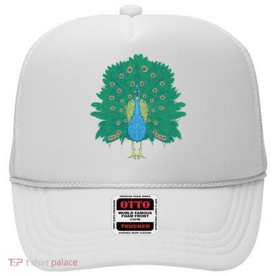 Peacock Bird High Crown Mesh Back Trucker Hat