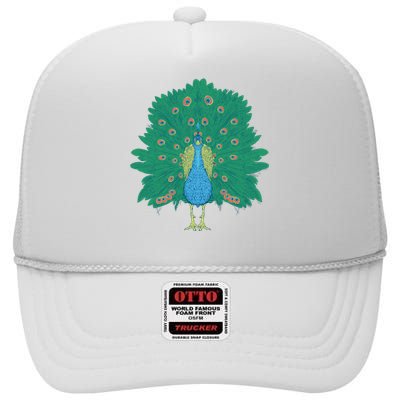 Peacock Bird High Crown Mesh Back Trucker Hat