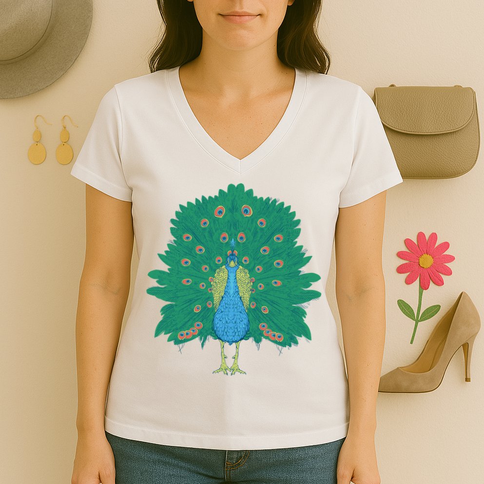 Peacock Bird Women's V-Neck T-Shirt