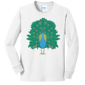 Peacock Bird Kids Long Sleeve Shirt