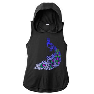 Peacock Colorful Illustration Ladies PosiCharge Tri-Blend Wicking Draft Hoodie Tank